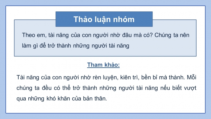 Giáo án điện tử Tiếng Việt 4 cánh diều Bài 8 Nói và nghe 1: Trao đổi: Tài năng con người