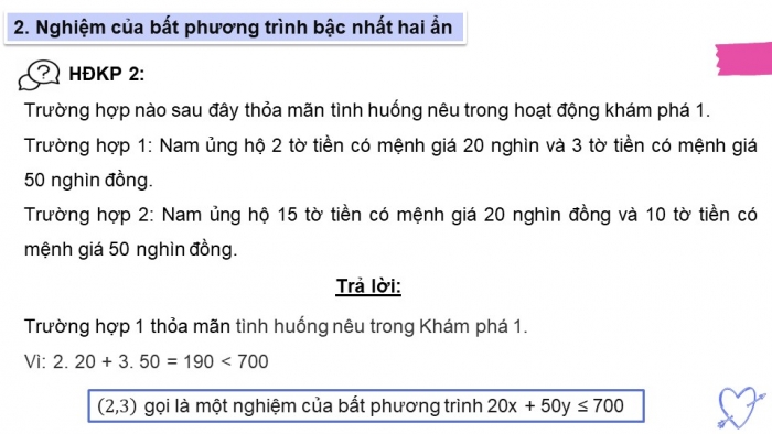 Giáo án điện tử toán 10 chân trời bài 1: Bất phương trình bậc nhất hai ẩn