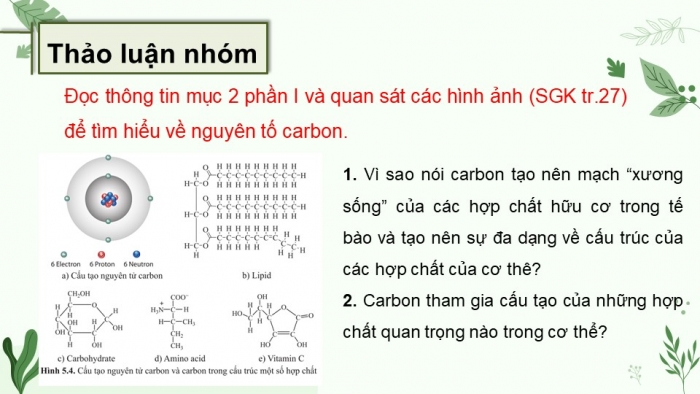 Giáo án điện tử sinh học 10 cánh diều bài 5: Các nguyên tố hóa học và nước