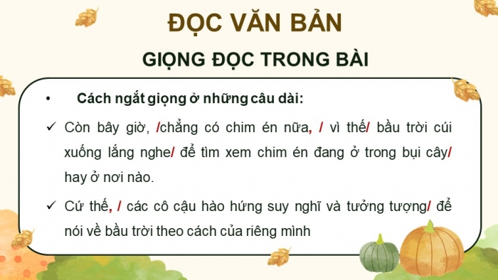 Giáo án điện tử Tiếng Việt 4 kết nối Bài 20 Đọc Bầu trời mùa thu