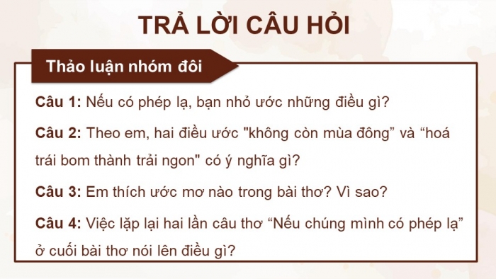 Giáo án điện tử Tiếng Việt 4 kết nối Bài 31 Đọc Nếu chúng mình có phép lạ