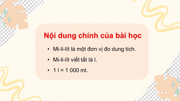 Giáo án điện tử toán 3 kết nối bài 32: Mi-li-lít