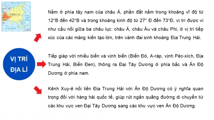 Giáo án điện tử Địa lí 11 kết nối Bài 15: Vị trí địa lí, điều kiện tự nhiên, dân cư và xã hội khu vực Tây Nam Á (P1)