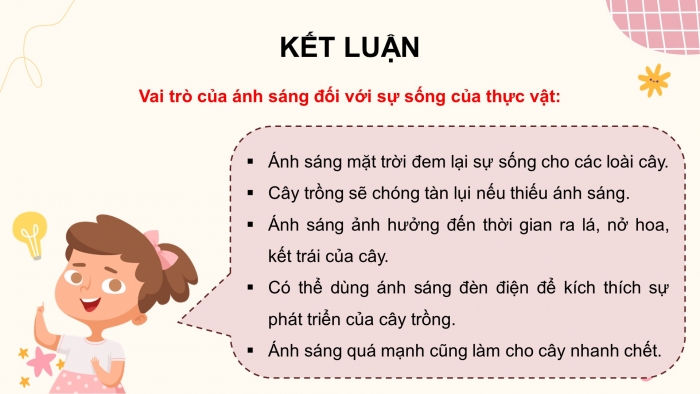 Giáo án điện tử Khoa học 4 kết nối Bài 9: Vai trò của ánh sáng