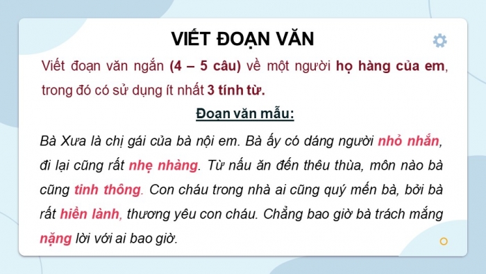 Giáo án điện tử Tiếng Việt 4 cánh diều Bài 7 Luyện từ và câu 2: Luyện tập về tính từ