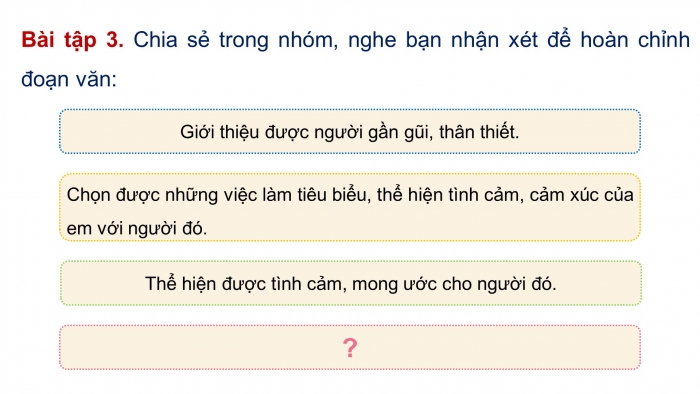 Giáo án điện tử Tiếng Việt 4 chân trời CĐ 4 Bài 5 Viết: Luyện tập viết đoạn văn nêu tình cảm, cảm xúc