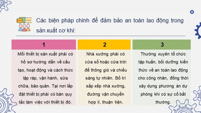 Giáo án điện tử Công nghệ cơ khí 11 cánh diều Bài 14: An toàn lao động và bảo vệ môi trường trong sản xuất cơ khí