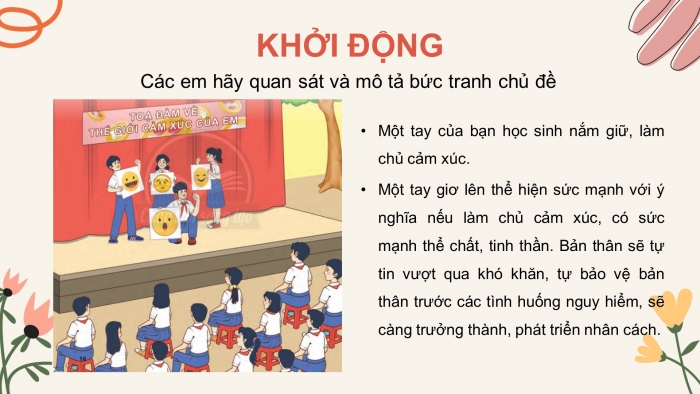 Giáo án điện tử HĐTN 7 chân trời bản 2 chủ đề 2:  Rèn luyện kĩ năng kiểm soát cảm xúc và tự bảo vệ (tuần 5+6)