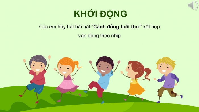 Giáo án điện tử âm nhạc 3 chân trời tiết 2: Ôn tập bài hát (lời 1), học hát lời 2 - Cánh đồng tuổi thơ. Thực hành sáng tạo vận động, thể hiện âm thanh các con vật và sự vật. Nhạc cụ - Làm quen gõ thanh phách. Luyện tập mẫu âm