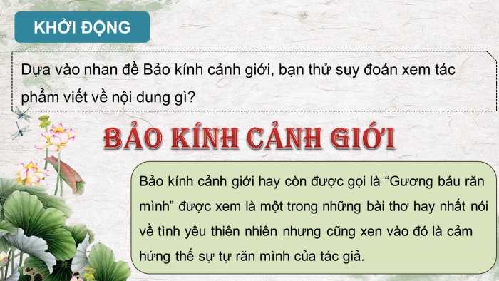 Giáo án điện tử ngữ văn 10 kết nối bài: Bảo kính cảnh giới