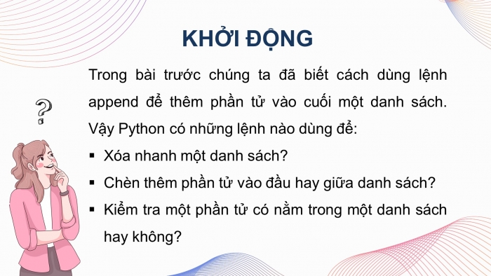 Giáo án điện tử tin học 10 kết nối bài 23: Một số lệnh làm việc với dữ liệu danh sách (3 tiết)