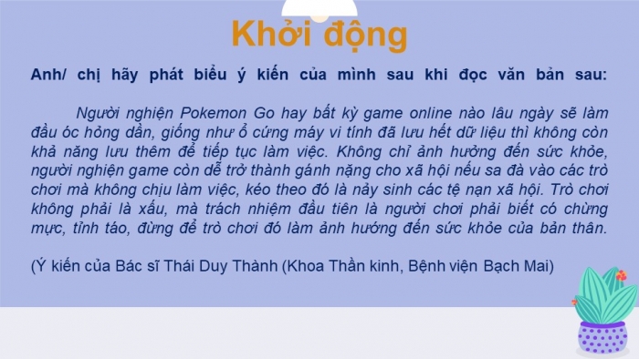 Giáo án điện tử Ngữ văn 12 bài: Phát biểu theo chủ đề