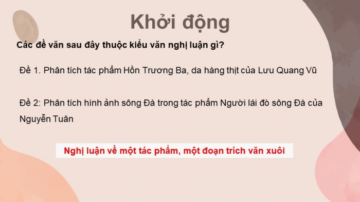 Giáo án điện tử Ngữ văn 12 bài: Nghị luận về một tác phẩm, một đoạn trích văn xuôi