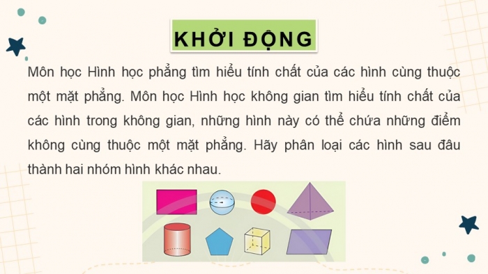 Giáo án điện tử Toán 11 chân trời Chương 4 Bài 1: Điểm, đường thẳng và mặt phẳng trong không gian