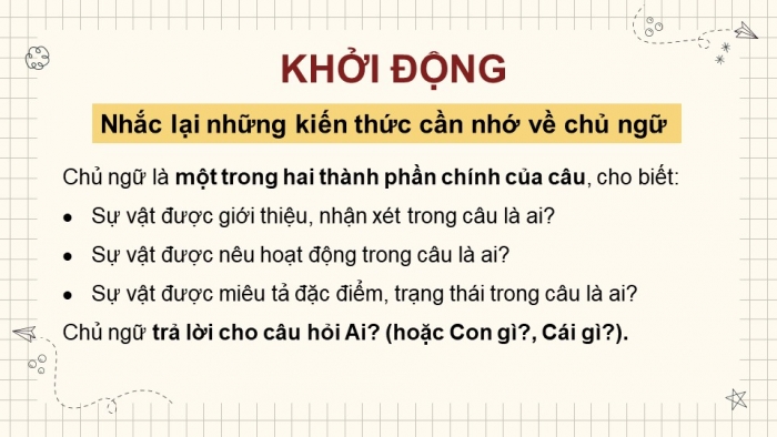 Giáo án điện tử Tiếng Việt 4 cánh diều Bài 9 Luyện từ và câu 2: Luyện tập về chủ ngữ