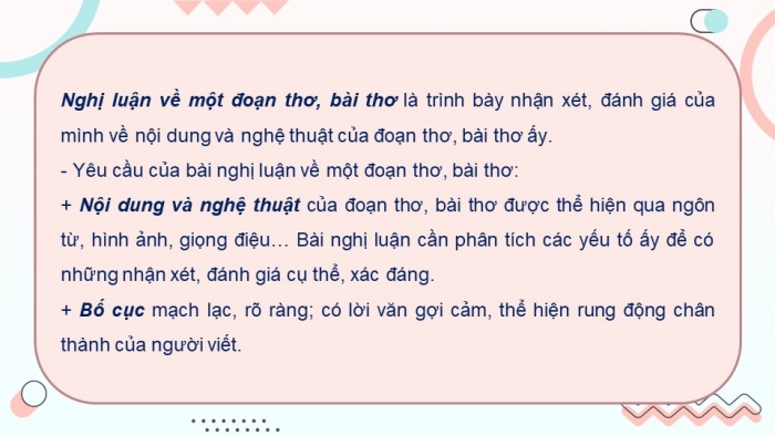 Giáo án điện tử Ngữ văn 12 bài: Nghị luận về một bài thơ, đoạn thơ