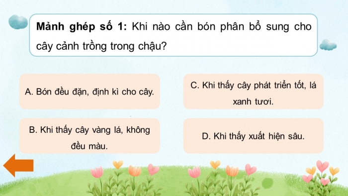 Giáo án điện tử Công nghệ 4 chân trời: Ôn tập Phần 1