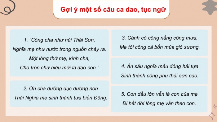 Giáo án điện tử Tiếng Việt 4 chân trời CĐ 2 Bài 2 Đọc: Ca dao về tình yêu thương