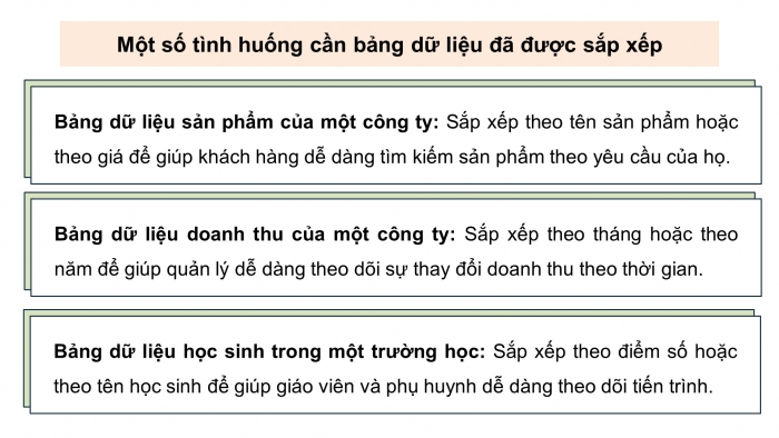 Giáo án điện tử Tin học 8 cánh diều Chủ đề E1 Bài 2: Sắp xếp dữ liệu