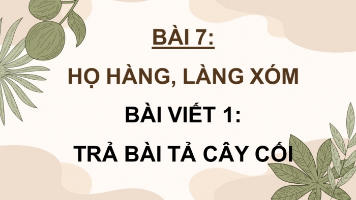 Giáo án điện tử Tiếng Việt 4 cánh diều Bài 7 Viết 1: Trả bài tả cây cối