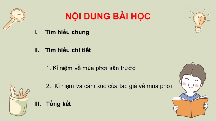 Giáo án điện tử ngữ văn 7 chân trời tiết: Đọc mở rộng theo thể loại - Mùa phơi trước sân