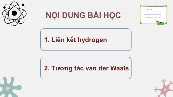 Giáo án điện tử hóa học 10 chân trời bài 11: Liên kết hydrogen và tương tác van der waals (2 tiết)