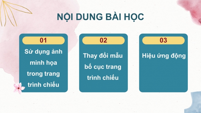 Giáo án điện tử tin học 7 chân trời bài 12: Sử dụng ảnh minh họa, hiệu ứng động trong bài trình chiếu