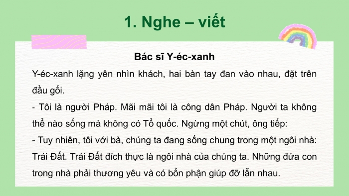 Giáo án điện tử tiếng việt 3 kết nối tri thức bài 29: Bác sĩ Y-Éc-Xanh - Tiết 3: Viết