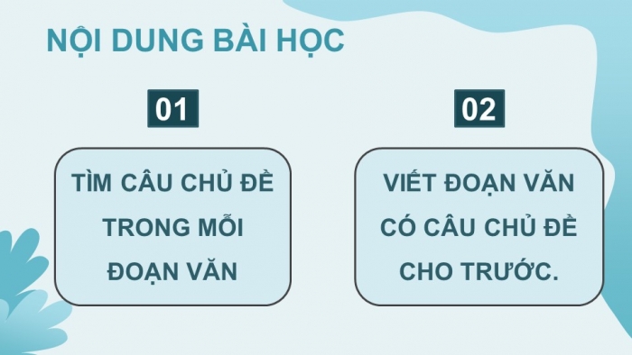 Giáo án điện tử Tiếng Việt 4 cánh diều Bài 8 Luyện từ và câu 2: Luyện tập về câu chủ đề của đoạn văn