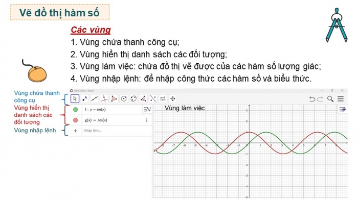 Giáo án điện tử Toán 11 chân trời Hoạt động thực hành và trải nghiệm Bài 1: Tìm hiểu hàm số lượng giác bằng phần mềm GeoGebra