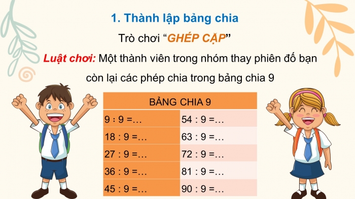 Giáo án điện tử toán 3 chân trời bài: Bảng chia 9