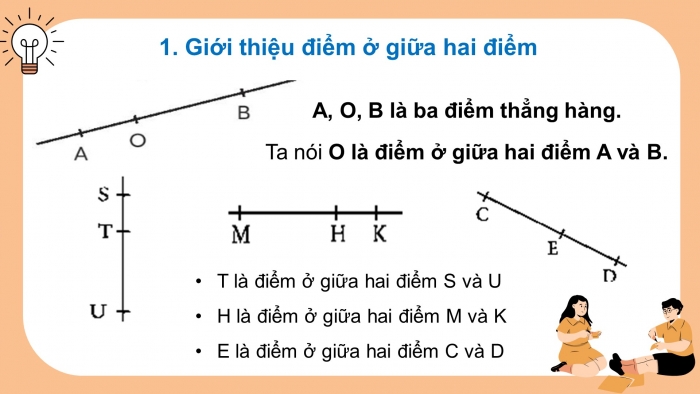 Giáo án điện tử toán 3 chân trời bài: Điểm ở giữa. trung điểm của đoạn thẳng