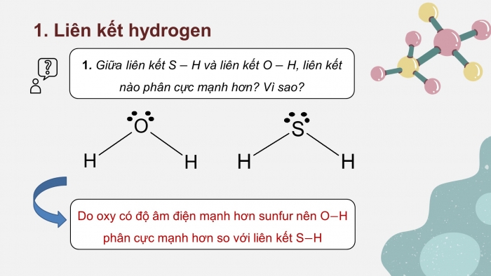 Giáo án điện tử hóa học 10 chân trời bài 11: Liên kết hydrogen và tương tác van der waals (2 tiết)