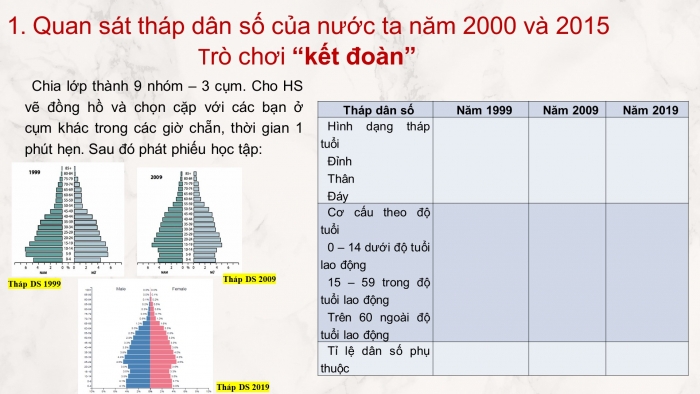 Giáo án điện tử địa lí 9 bài 5: Thực hành - Phân tích và so sánh tháp dân số năm 1999, 2009, 2019