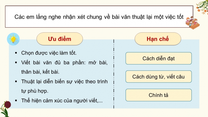 Giáo án điện tử Tiếng Việt 4 chân trời CĐ 2 Bài 8 Viết: Trả bài văn thuật lại một sự việc