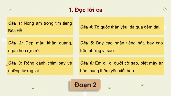 Giáo án điện tử Âm nhạc 4 chân trời CĐ1 Tiết 2: Hát; Nhạc cụ tiết tấu; Lí thuyết âm nhạc