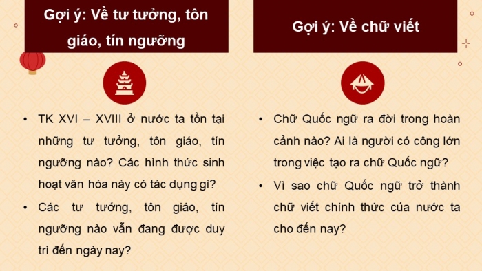 Giáo án điện tử Lịch sử 8 cánh diều Bài 8: Kinh tế, văn hóa và tôn giáo Đại Việt trong thế kỉ XVI - XVIII (Phần 2)