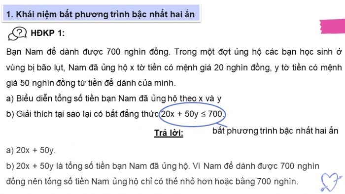 Giáo án điện tử toán 10 chân trời bài 1: Bất phương trình bậc nhất hai ẩn