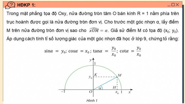 Giáo án điện tử toán 10 chân trời bài 1: Giá trị lượng giác của một góc từ 0° đến 180°