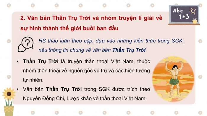 Giáo án điện tử ngữ văn 10 chân trời tiết: Văn bản 1 - Thần trụ trời