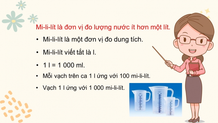 Giáo án điện tử toán 3 kết nối bài 32: Mi-li-lít