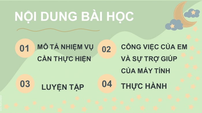 Giáo án điện tử tin học 3 chân trời bài 15: Nhiệm vụ của em và sự trợ giúp của máy tính