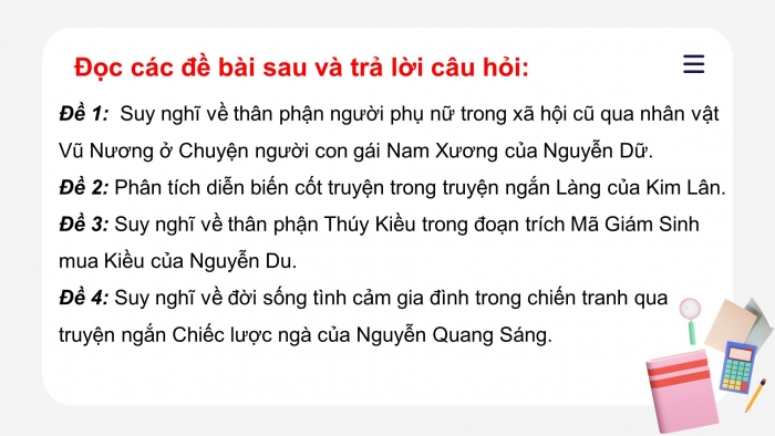 Giáo án điện tử ngữ văn 9 tiết: Cách làm bài văn nghị luận về tác phẩm truyện (hoặc đoạn trích)