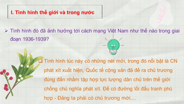 Giáo án điện tử lịch sử 9 bài 20: Cuộc vận động dân chủ trong những năm 1936 – 1939