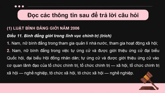 Giáo án điện tử Kinh tế pháp luật 11 kết nối Bài 10: Bình đẳng trong các lĩnh vực