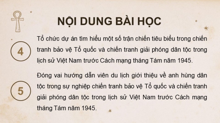 Giáo án điện tử Lịch sử 11 chân trời Nội dung thực hành chủ đề 4: Chiến tranh bảo vệ Tổ quốc và chiến tranh giải phóng dân tộc trong lịch sử Việt Nam