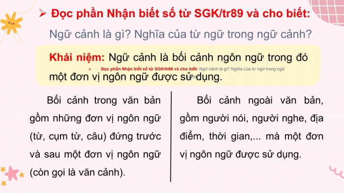 Giáo án điện tử tiết : Thực hành tiếng việt - Ngữ cảnh và nghĩa của từ trong ngữ cảnh, biện pháp tu từ