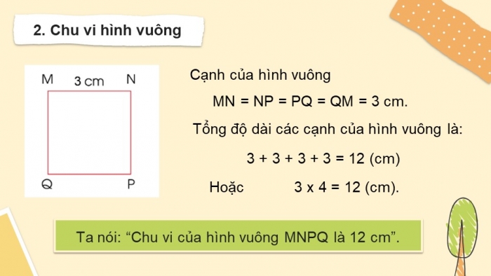 Giáo án điện tử toán 3 cánh diều bài: Chu vi hình chữ nhật, chu vi hình vuông