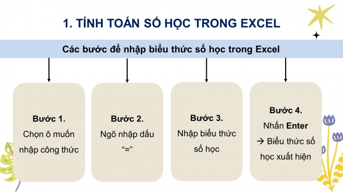 Giáo án điện tử tin học 7 cánh diều bài 7: Công thức tính toán dùng địa chỉ các ô dữ liệu