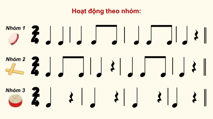 Giáo án điện tử âm nhạc 3 kết nối tiết 32: Ôn bài hát Hè về vui quá - Nhạc cụ thể hiện các hình tiết tấu bằng nhạc cụ gõ 